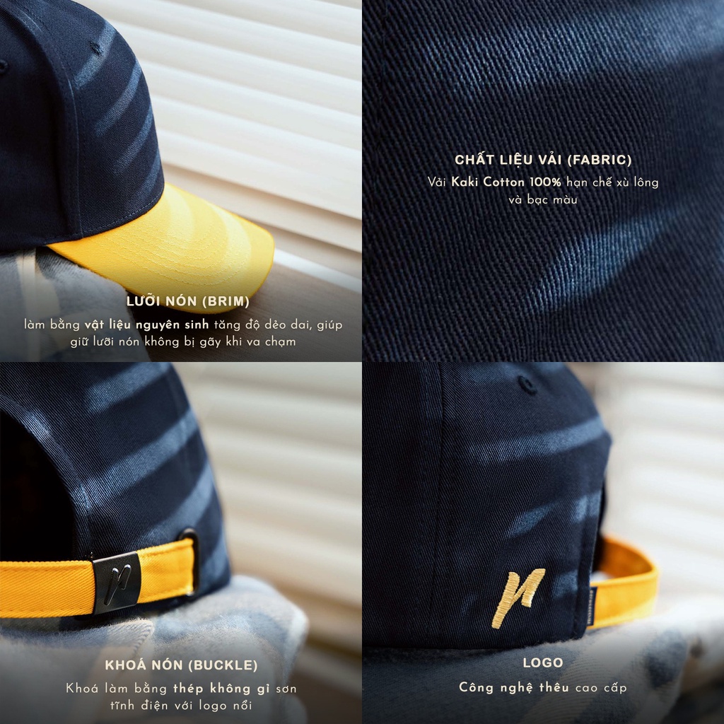 Nón Bóng Chày Lưỡi Trai Màu Navy Phối Vàng Reckless Signature Ballcap Vải Kaki Cotton