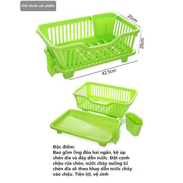 Rỗ úp chén dĩa, có khay để ống đũa ráo nước, có khay hứng nước | BigBuy360 - bigbuy360.vn