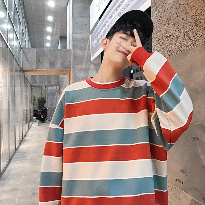 Áo thun tay dài kẻ sọc thời trang mùa thu cho nam | BigBuy360 - bigbuy360.vn