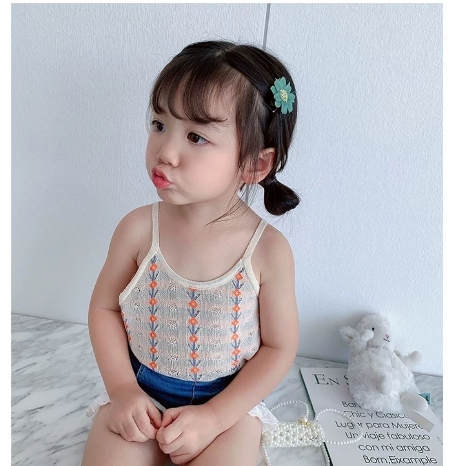 [Babycat] Áo Lót Hai Dây Bằng Lụa Lạnh Phong Cách Nhật Bản Hàn Quốc Mùa Hè In Họa Tiết Hoa Sọc Dành Cho Trẻ Em 2022
