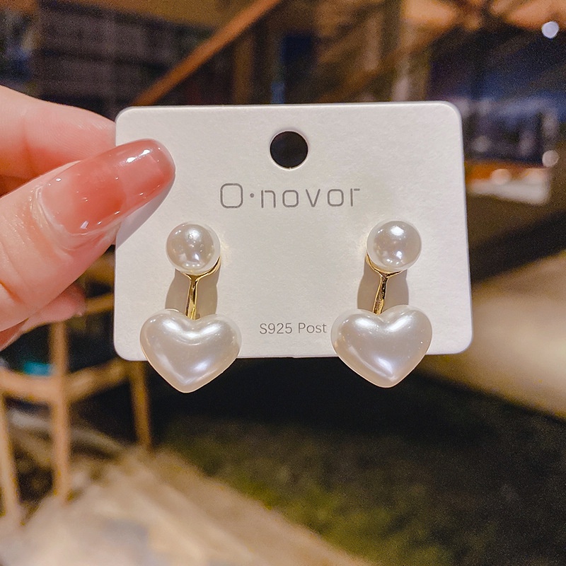 Hoa Tai Dáng Dài Hình Trái Tim Đính Ngọc Trai Thiết Kế Thanh Lịch Thời Trang Mới Cho Nữ