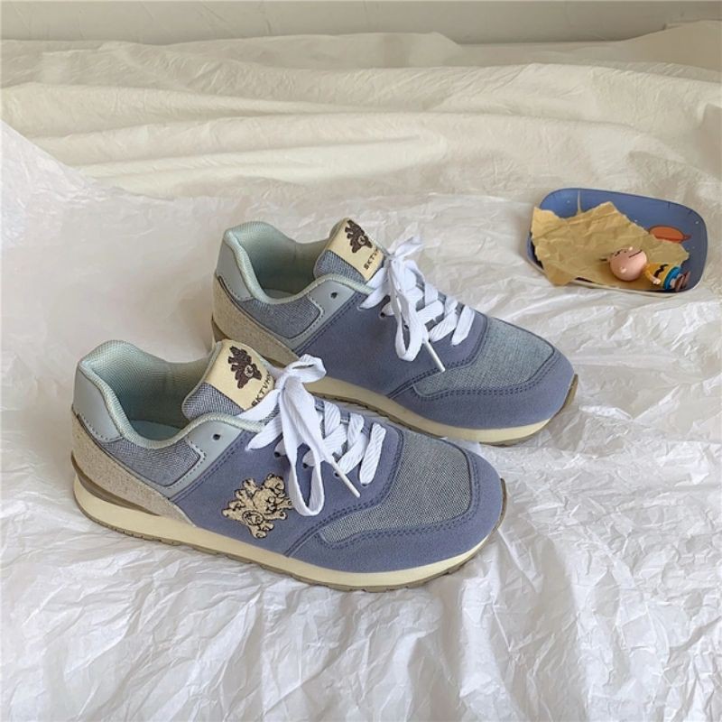 6:30PM Order Mã 023 Giày sneaker ulzzang dáng newbalance thêu hình gấu phối màu cute