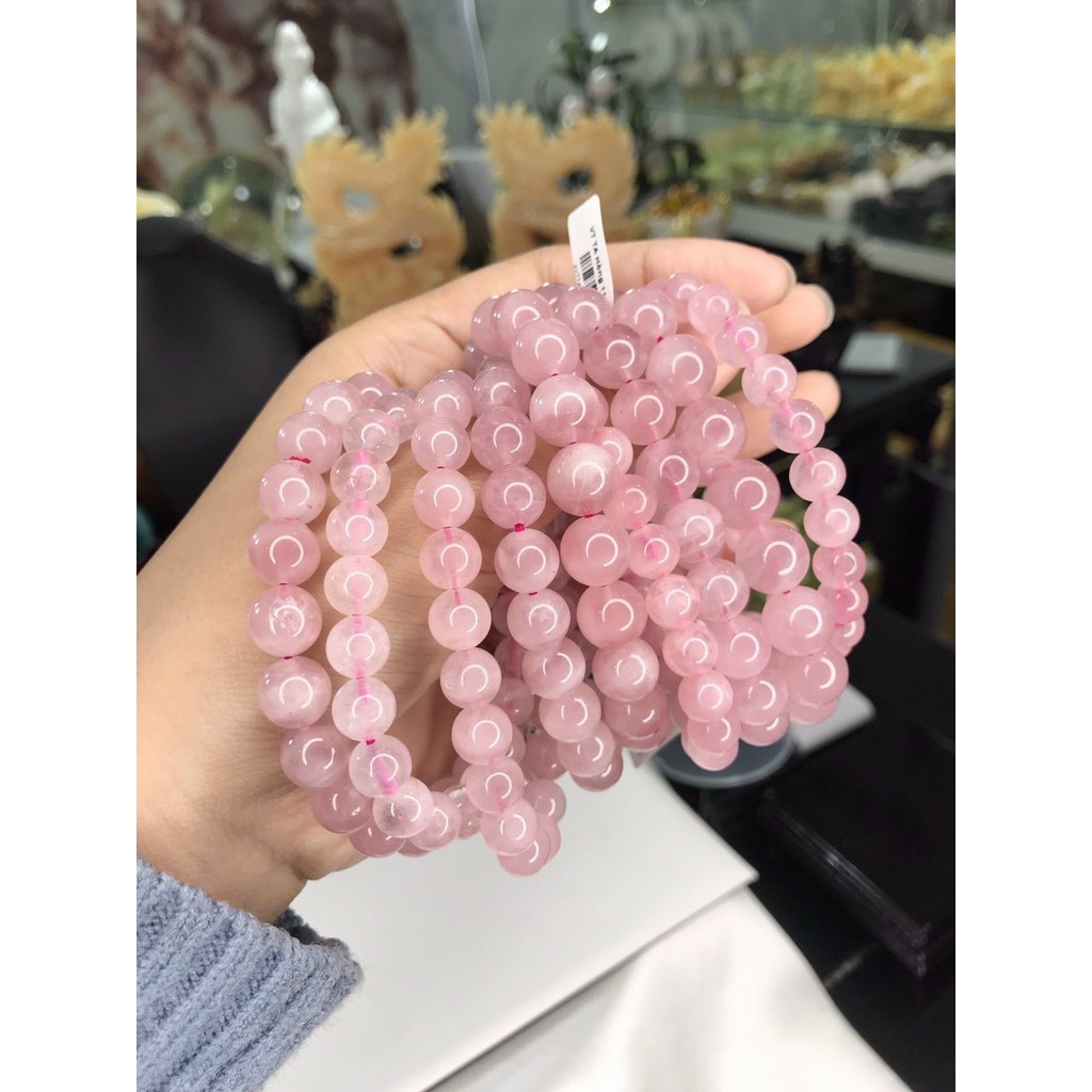 Vòng tay Phong Thủy hạt đá Thạch Anh hồng đủ size chuẩn thiên nhiên Tặng kèm hộp đựng - Hợp mệnh Thổ, Hỏa