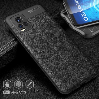 Ốp điện thoại silicon giả da TPU mềm bảo vệ toàn diện chống sốc chống dấu vân tay cho VivoV20 6.54-Inch