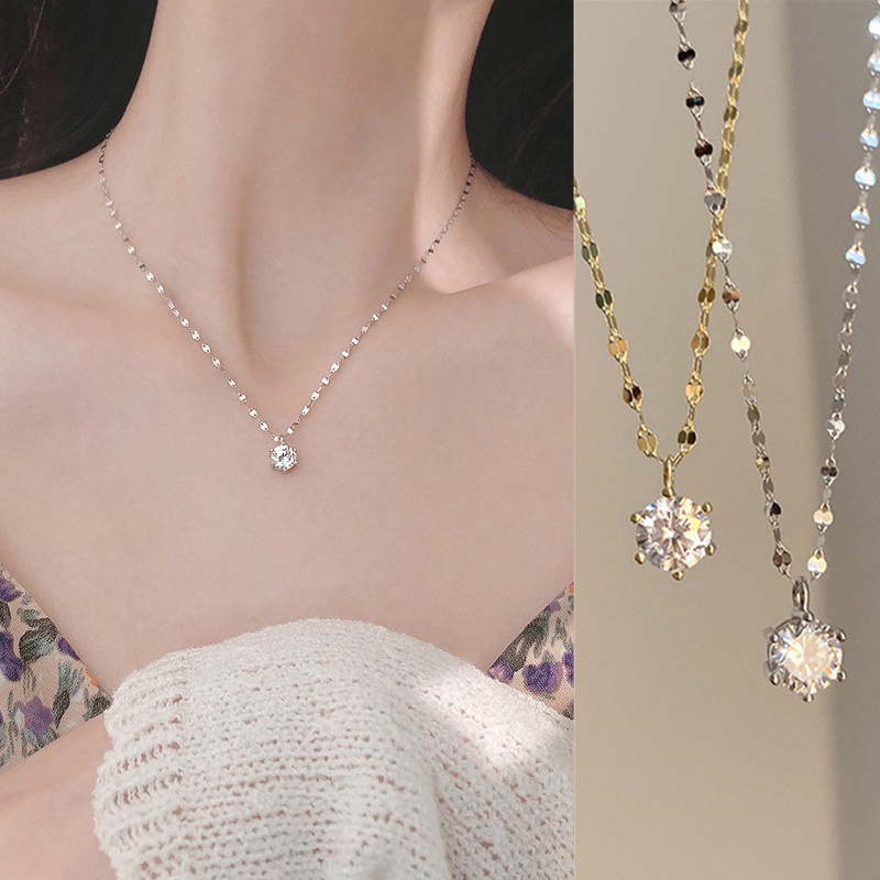 Japan and South Korea Simple Temperament Trend Single Diamond Pendant Necklace Female Clavicle Chain 2021 New Ins Fashion Accessories Jewelry Gift