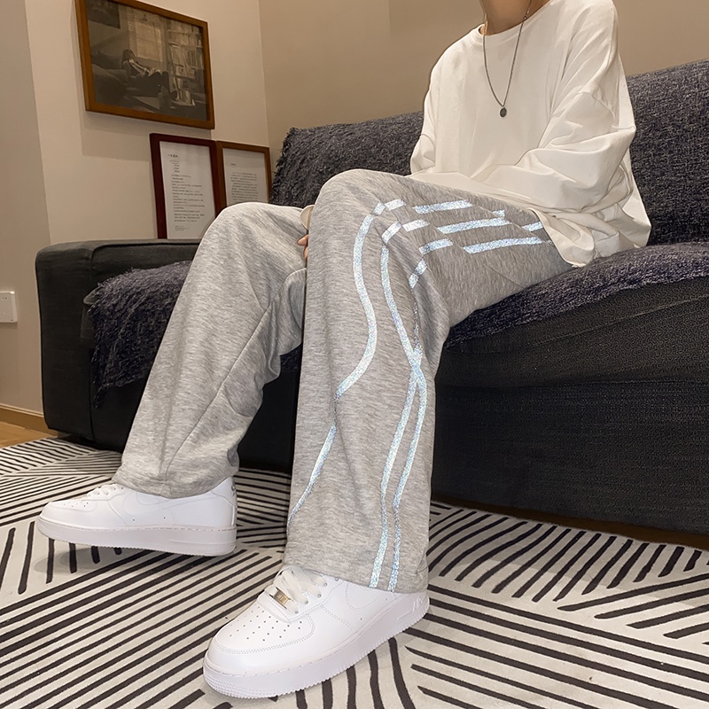 quần ống rộng Họa Tiết Sọc Phản Quang Phong Cách Hàn Quốc Dành Cho Nam