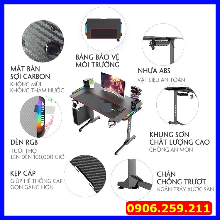 Bàn Chơi Game Cao Cấp Có Đèn LED , Bàn Làm Việc Cao Cấp Chân Thép Tĩnh Điện Cao Cấp