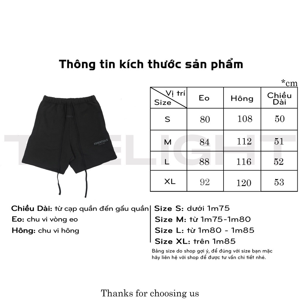 Quần short ESSENTIALS FEAR OF GOD FOG TLS streetwear unisex chất liệu nỉ bông cao cấp