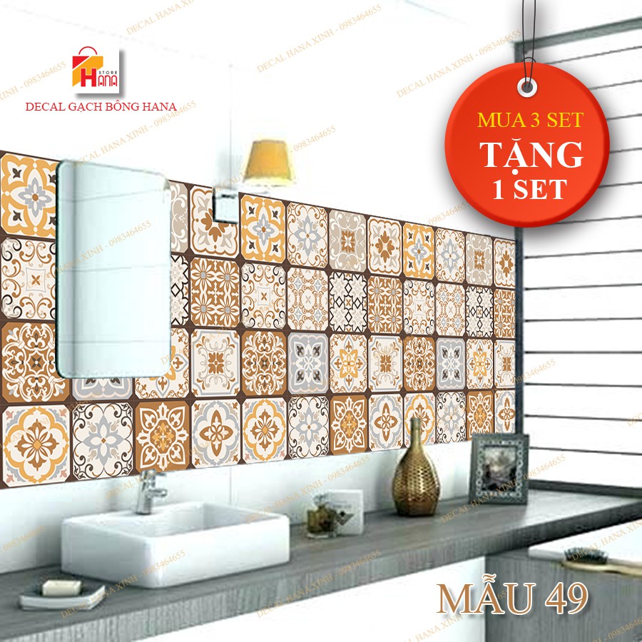 Set 32 ô decan gạch bông  - Mua 3 tặng 1 decal gạch bông màu nâu trang trí nhà cửa, bếp, quầy bar, tủ bàn ghế