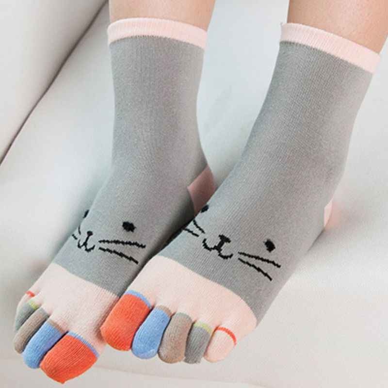 Đôi Tất Cotton Xỏ Ngón Hình Mèo Hoạt Hình Đáng Yêu Cho Nữ