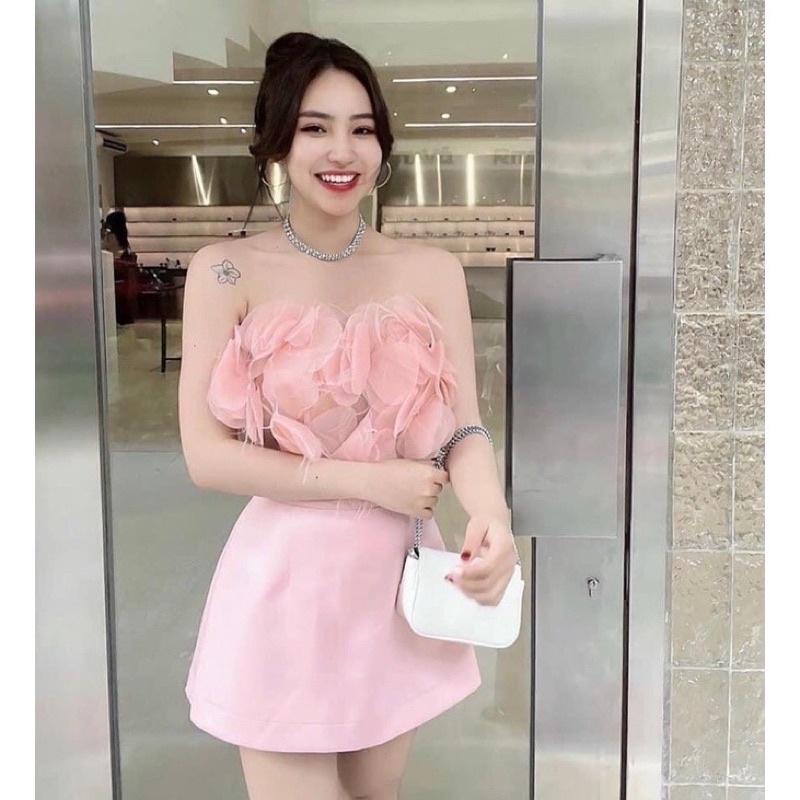 Set áo crt váy lông vũ