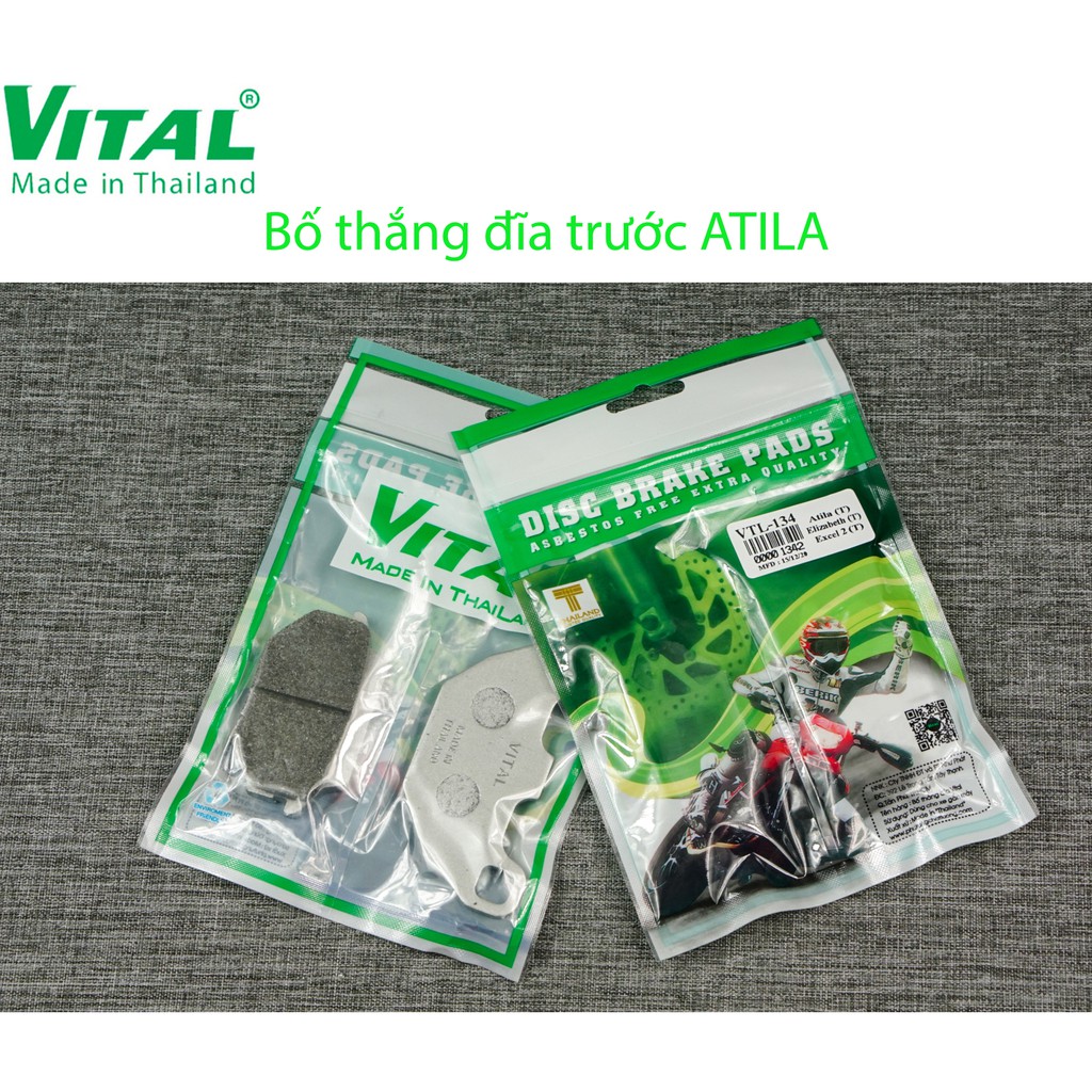 Bố thắng đĩa trước + sau ATILA, ELIZABETH hiệu VITAL - Má phanh xe máy, bố thắng đĩa VITAL chính hãng Thái lan