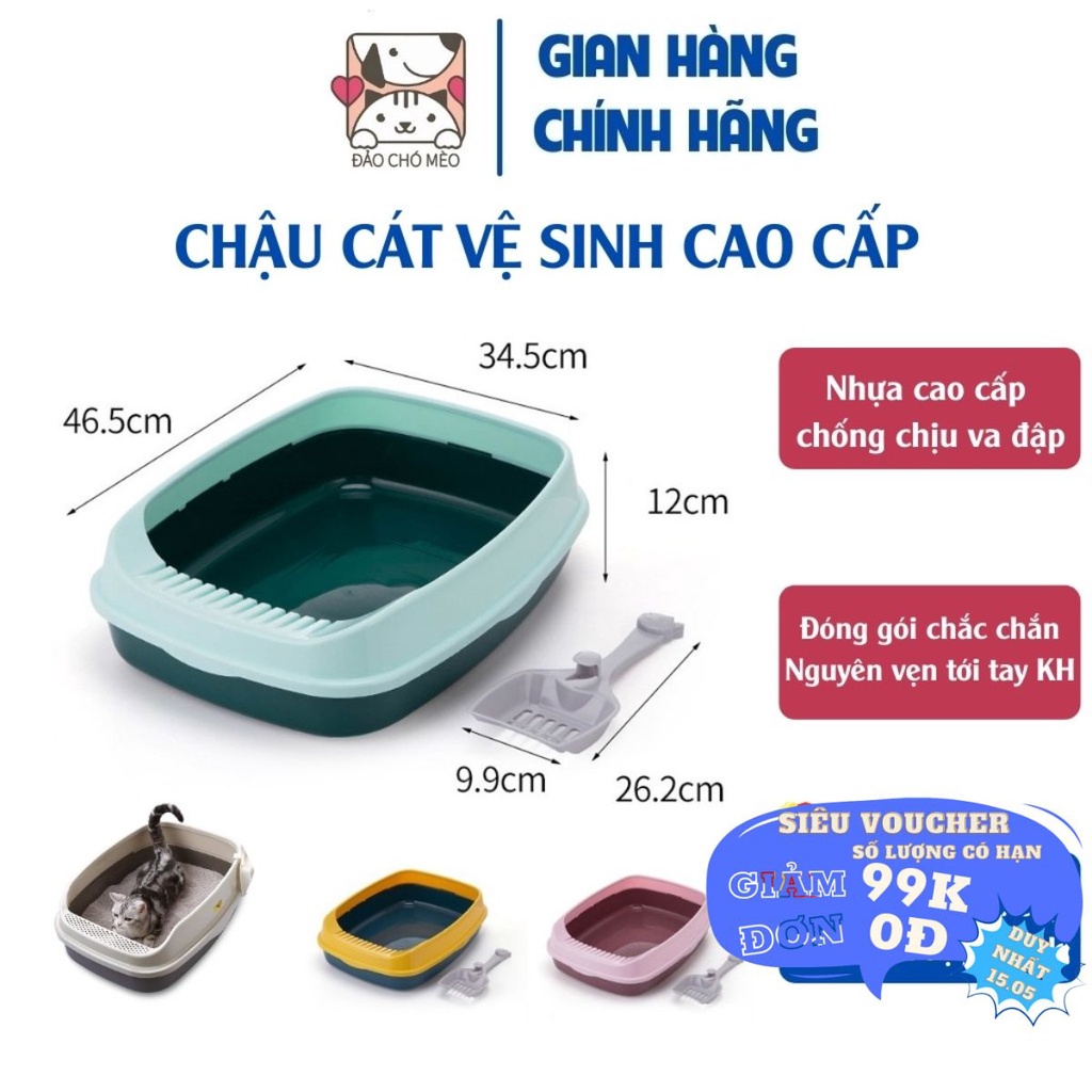 Chậu cát vệ sinh mèo Khay vệ sinh cho mèo, Khay đựng cát mèo tặng kèm xẻng - Đảo Chó Mèo