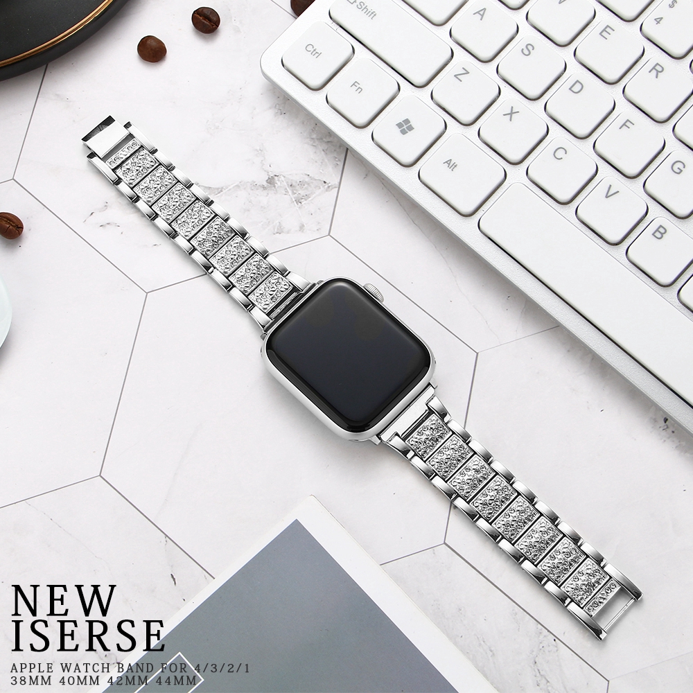Dây Đeo Inox Đính Kim Cương Giả Cho Đồng Hồ Apple 42mm / 38mm 3 2 1
