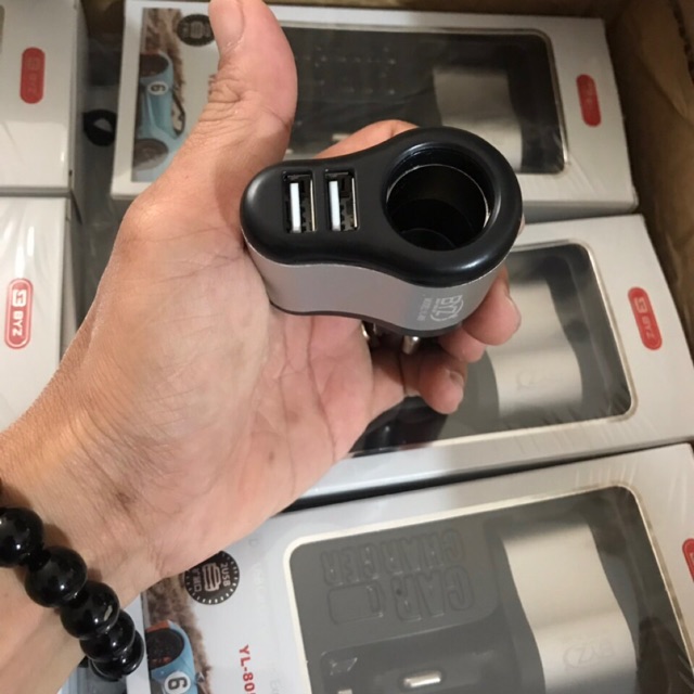 Cóc sạc byz xe oto 2 cổng usb và tẩu thuốc