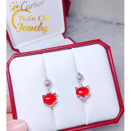 Bông Tai Bạc ⚡HÀNG SẴN⚡ Khuyên Tai Bạc Hồ Ly Cao Cấp, Kết Hợp Đá Phong Thủy Theo Mệnh