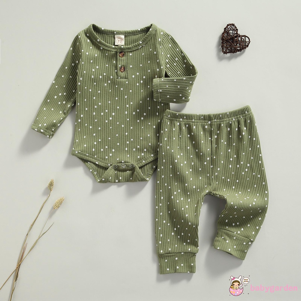 Set áo liền quần dài tay cổ tròn họa tiết chấm bi + quần dài lưng thun dành cho bé trai