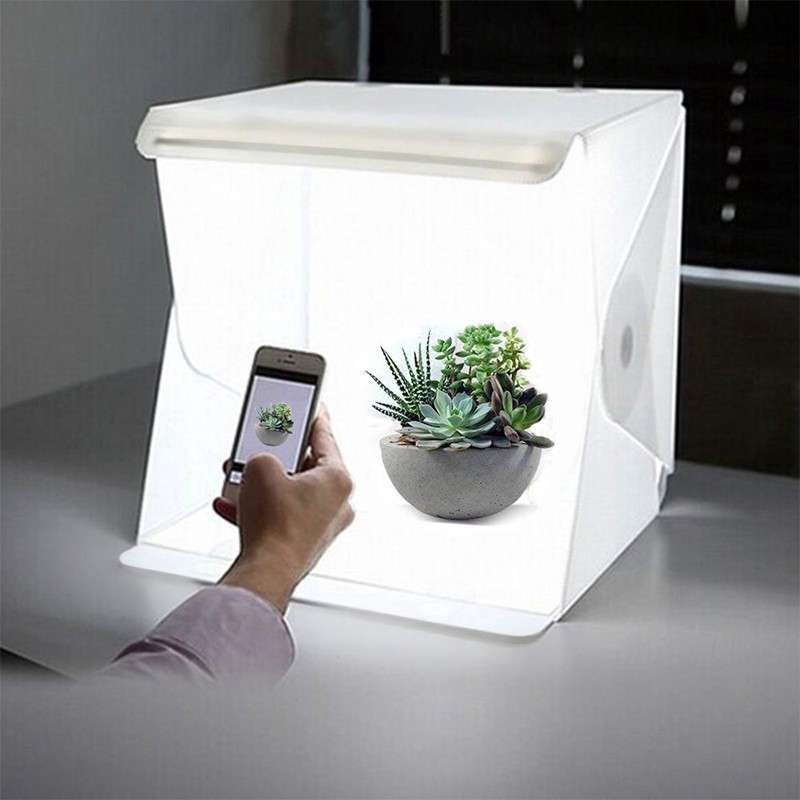 Hộp phông nền mini hình khối có thể gấp gọn và gắn đèn LED dành cho các studio chụp ảnh