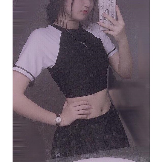 Đồ bơi nữ kín đáo tay ngắn LILY áo bơi học sinh croptop kèm váy bơi cạp cao che bụng BKN39