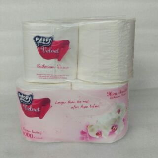 Lốc 2 gói 4 cuộn Giấy vệ sinh Pulppy Velvet hương hoa thiên nhiên