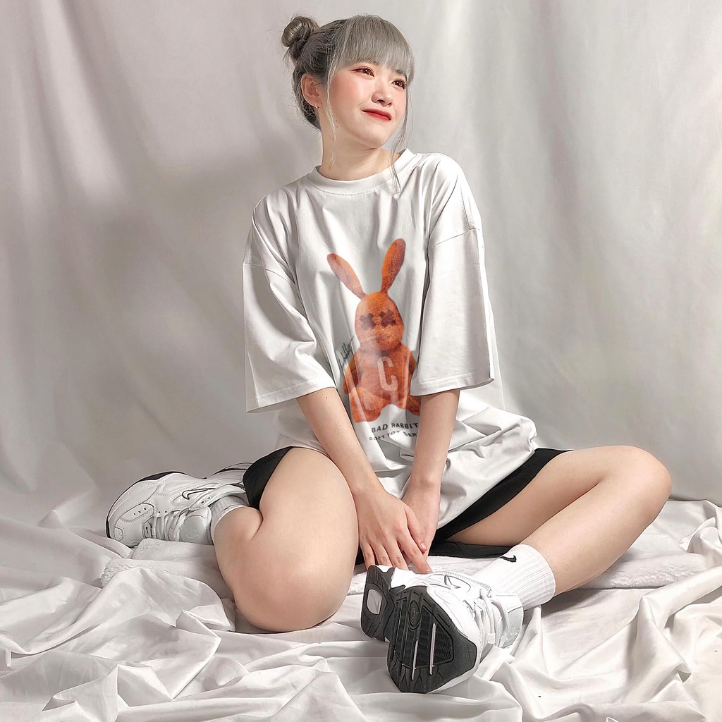 Áo phông nam nữ, áo thun nam nữ tay lỡ form rộng in hình thỏ C siêu sang chất cotton mềm mịn thoáng mát