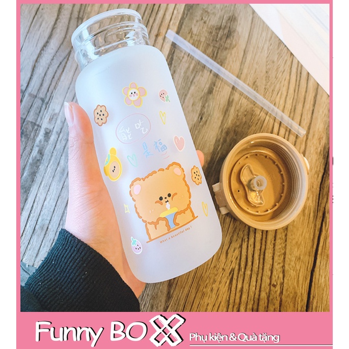 Bình nước thủy tinh cao cấp, có ống hút [FREESHIP] Tiện lợi khi mang theo, màu sắc dễ thương | BigBuy360 - bigbuy360.vn