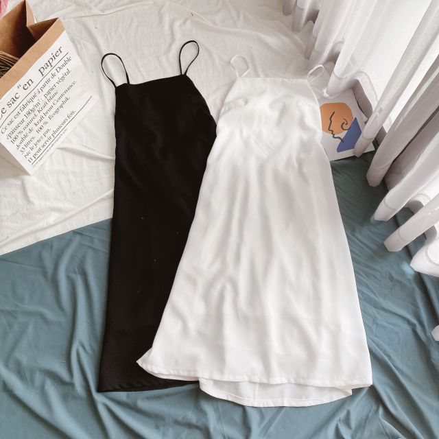 Đầm suông basic 2 dây hở lưng