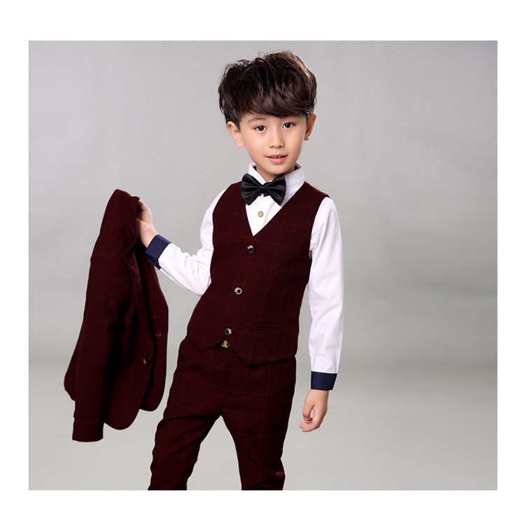 (TẶNG NƠ CÀI CỔ) Set bộ Vest cao cấp 4 chi tiết cho bé trai từ 3 đến 7 tuổi E168