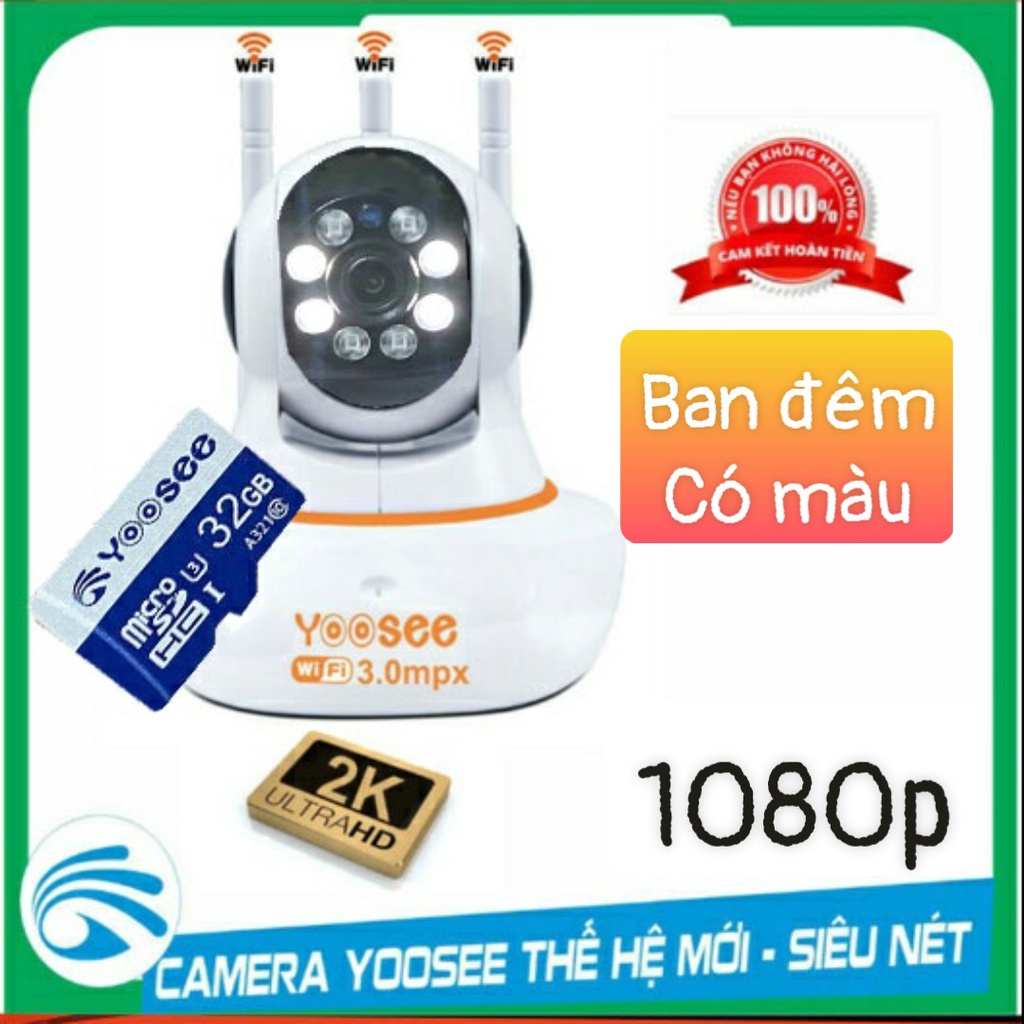 Camera wifi yoosee 3 râu ban đêm có màu 1080p, Báo động chống trộm, đàm thoại 2 chiệu, fullbox