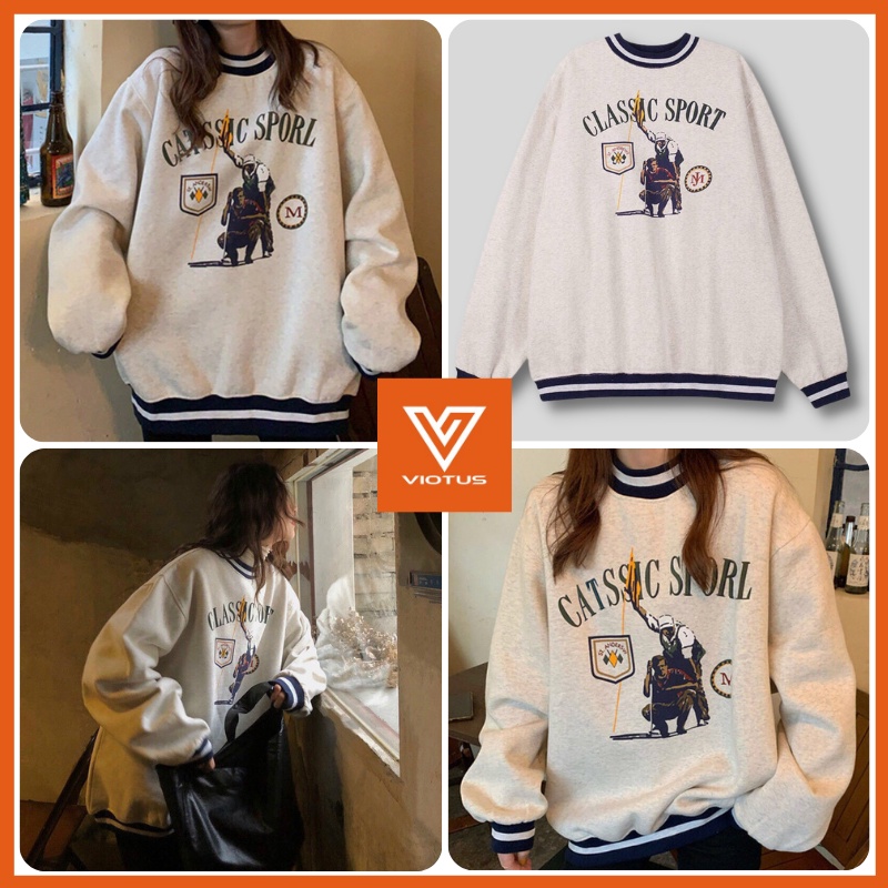 Áo Sweater Nỉ Bông Cotton Unisex Dáng Rộng VIOTUS - Classic Sport