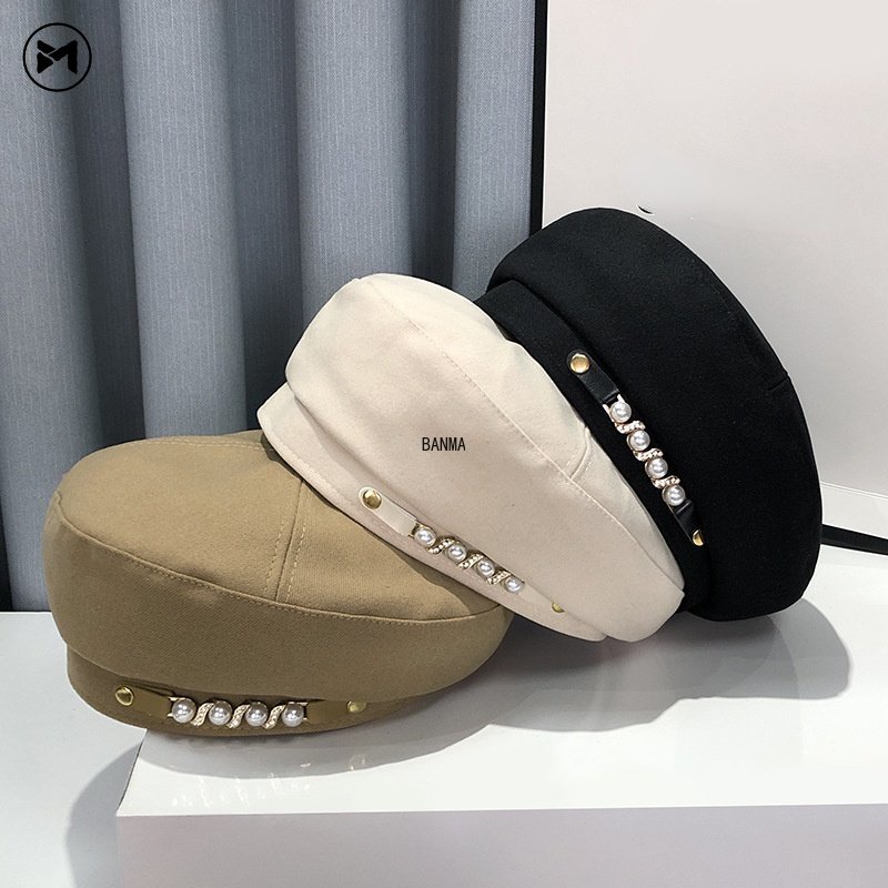 Mũ Beret Phối Khóa Kim Loại Đính Ngọc Trai Phong Cách Hàn Quốc Xinh Xắn Cho Bé