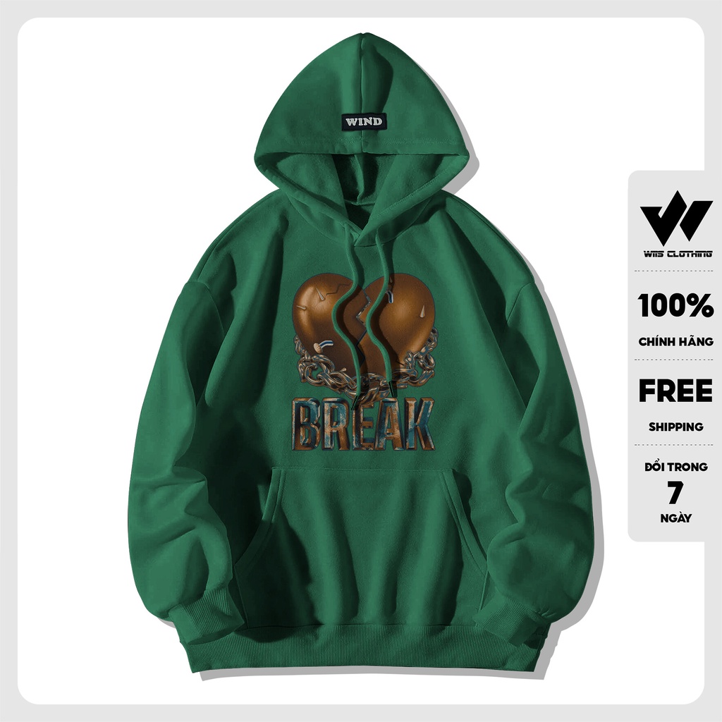 Áo hoodie unisex form rộng WIIS nỉ BREAK thời trang nam nữ oversize ulzzang