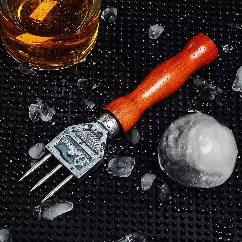 Ice Pick - Sturdy Ice Chipper with Solid Wood Handle, 304 Stainless Steel Three Pronged Ice Crusher for Cocktail Bartender