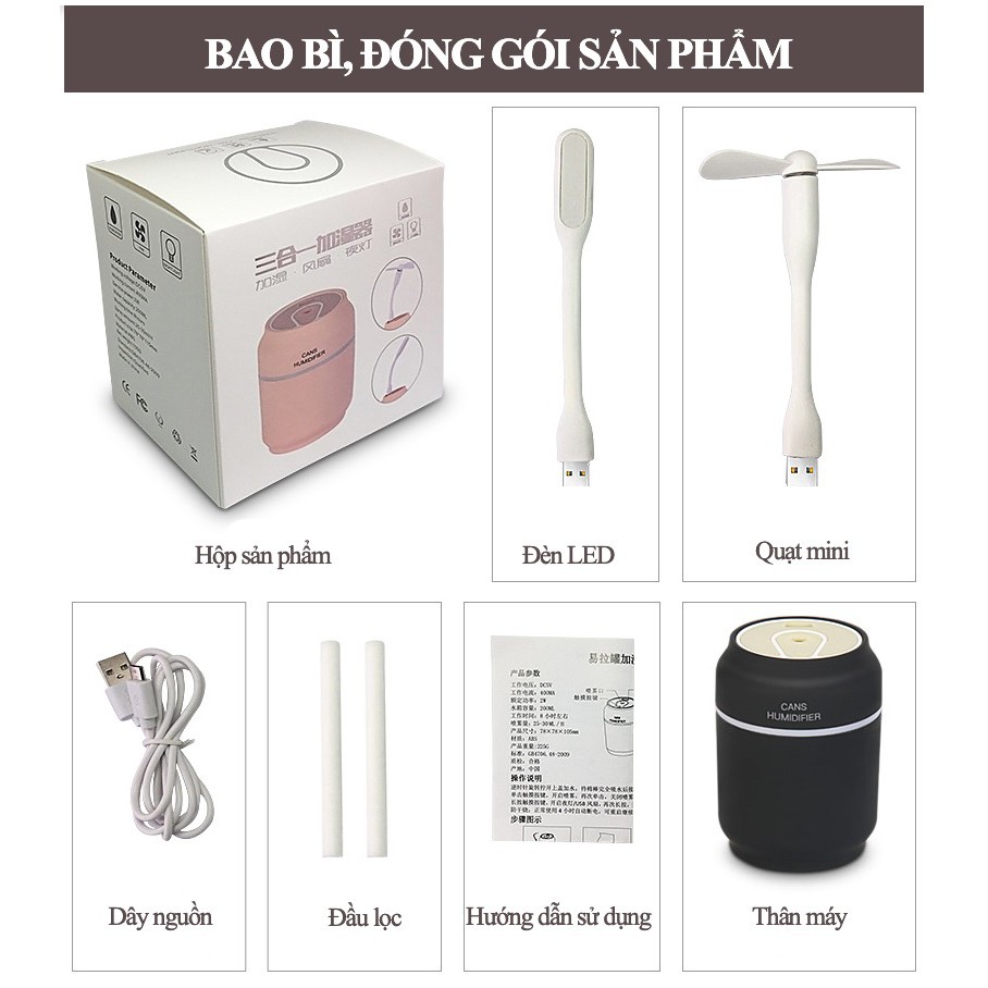 [BH 1 ĐỔI 1] Máy Phun Sương Làm Ẩm Chính Hãng Cao Cấp CAN HUMIDIFIER (Tặng tinh dầu)