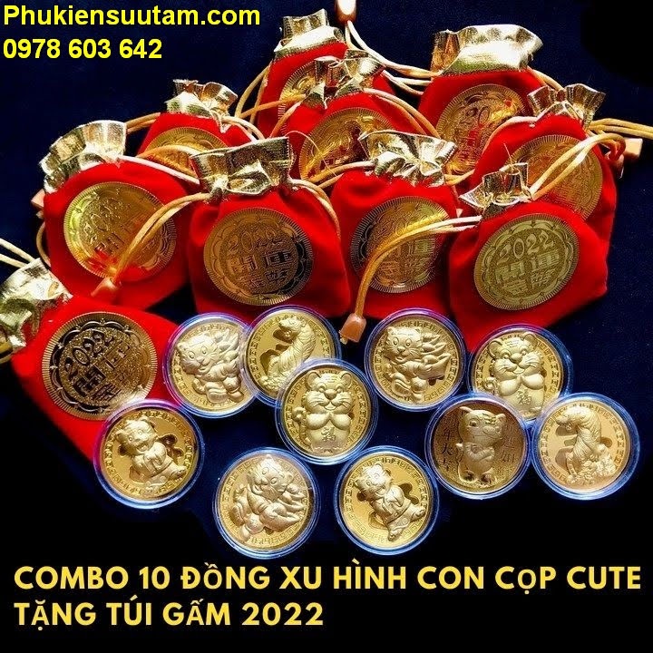 Combo 10 Đồng Xu Hình Con Cọp CUTE Tặng Túi Gấm 2022, Làm quà tặng ý nghĩa dịp Lễ, Tết - TMT Collection - SP005456