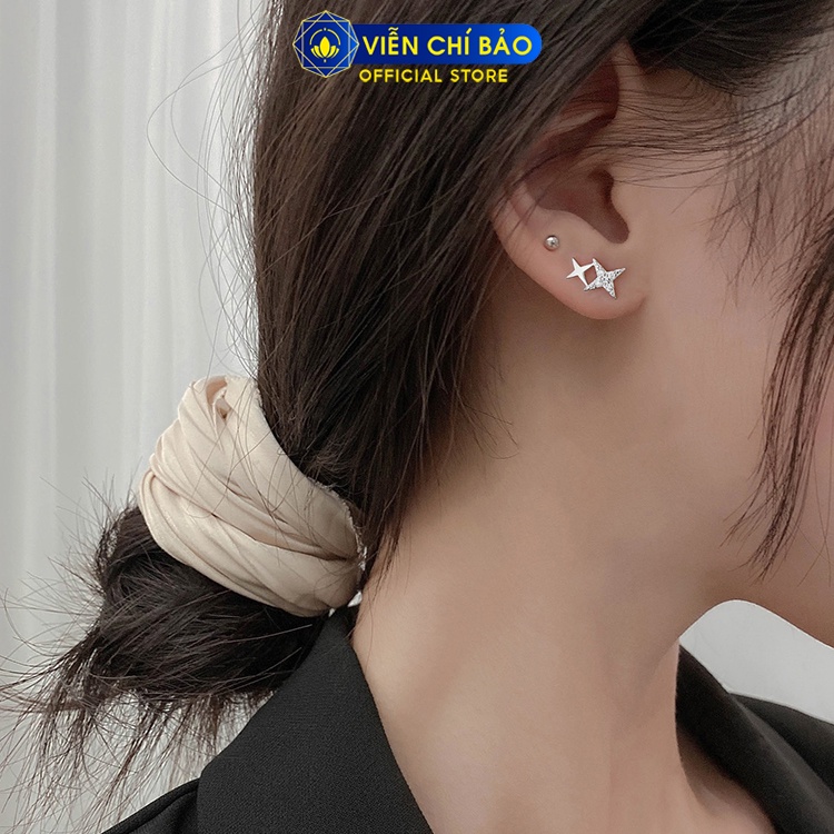 Bông tai bạc nữ xiên chéo đính đá lấp lánh chất liệu 925 thời trang phụ kiện trang sức nữ Viễn Chí Bảo B400433x