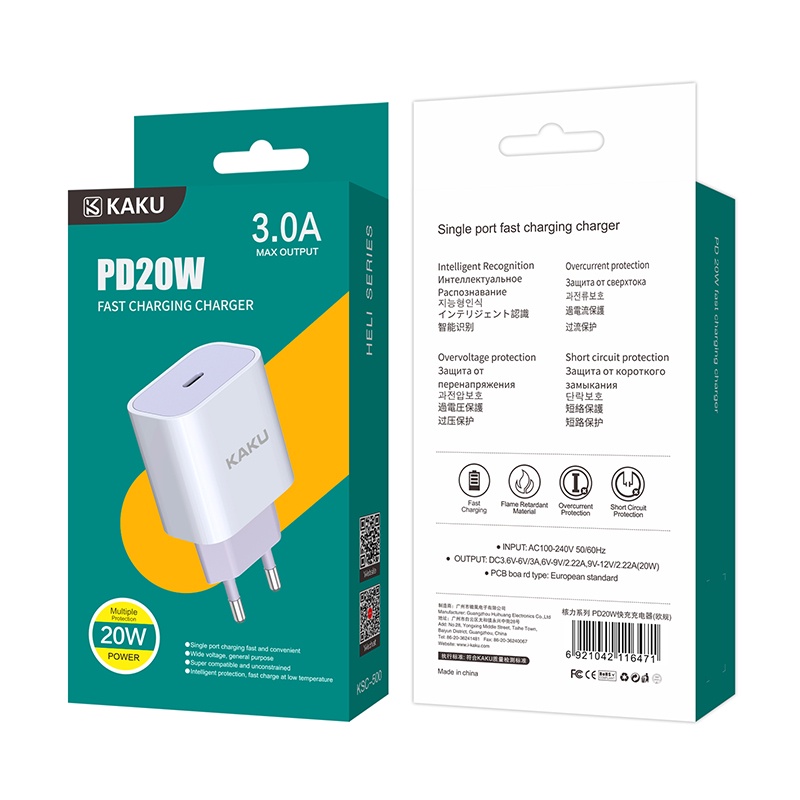 Bộ sạc nhanh điện thoại  củ PD 20W dây cáp type C to lightning hàng chính hãng KAKU