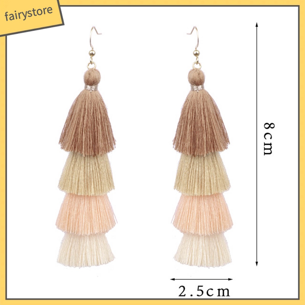 1 Đôi Bông Tai Tua Rua Siêu Dài 4 Lớp Phong Cách Bohemia Quyến Rũ Cho Nữ