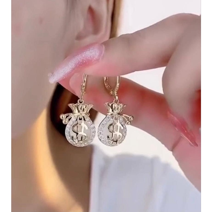 Bông tai nữ bạc thật hình túi tiền hàng hot LINH MIU SILVER