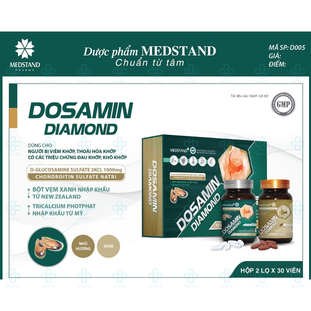 Viên uống bổ khớp Dosamin Diamond - Hỗ trợ làm trơn ổ khớp, ngăn thoái hóa khớp Medstand (Hộp 2 lọ) [Chính hãng]