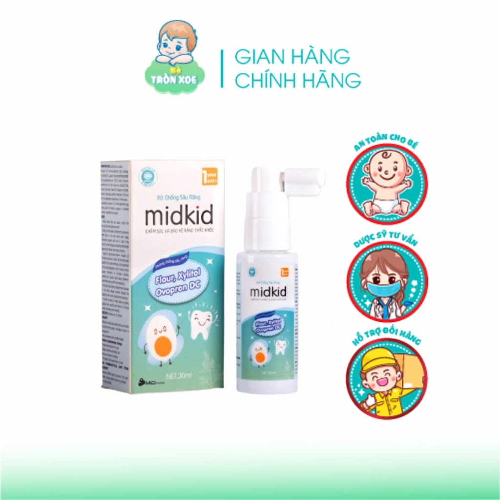 [Tặng quà hấp dẫn] Xịt chống sâu răng Midkid cho trẻ từ 1 tuổi giúp bảo vệ men răng, ngăn ngừa ố vàng, hà mủn