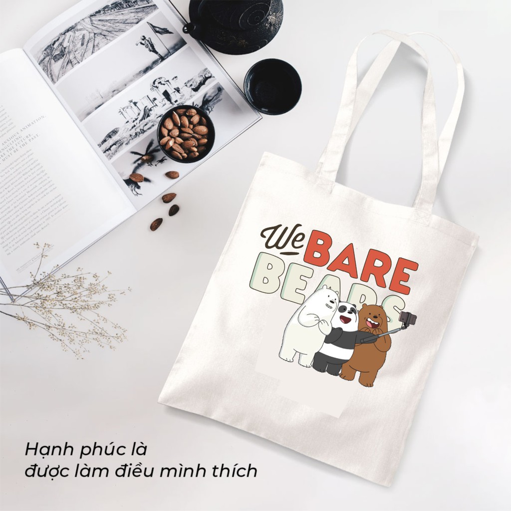 Túi Tote canvas đeo vai in hình 3 chú gấu dành cho cô nàng dễ thương