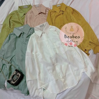 [Ảnh thật] Áo sơ mi oversize lụa tay dài có túi ulzzang