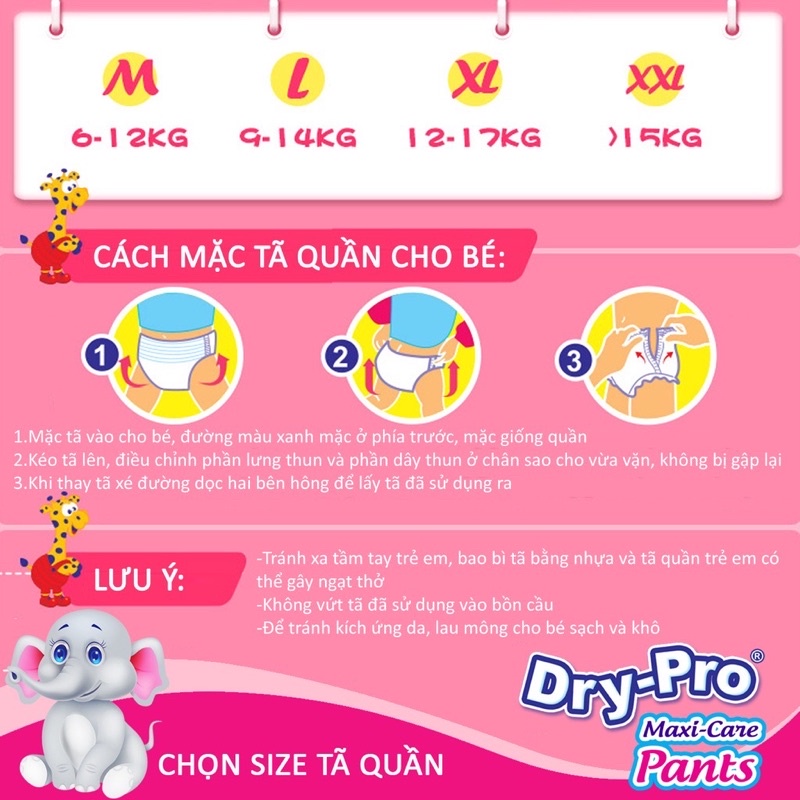 Tã Bỉm Quần Dry Pro Siêu Thấm Hút Size M20 L18 XL16