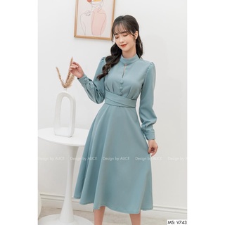 ✨BÁN SỈ✨Đầm xanh mint cúc bọc đai liền