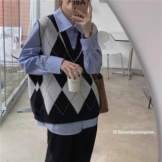 Gl26 - áo gile len ulzzang cổ v họa tiết quả trám