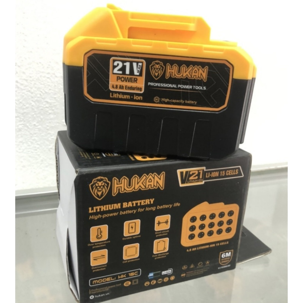 Pin máy khoan,siết bulong pin,máy mài pin HUKAN 15cell mẫu mới 2023 chân pin phổ thông dung lượng 4.8Ah