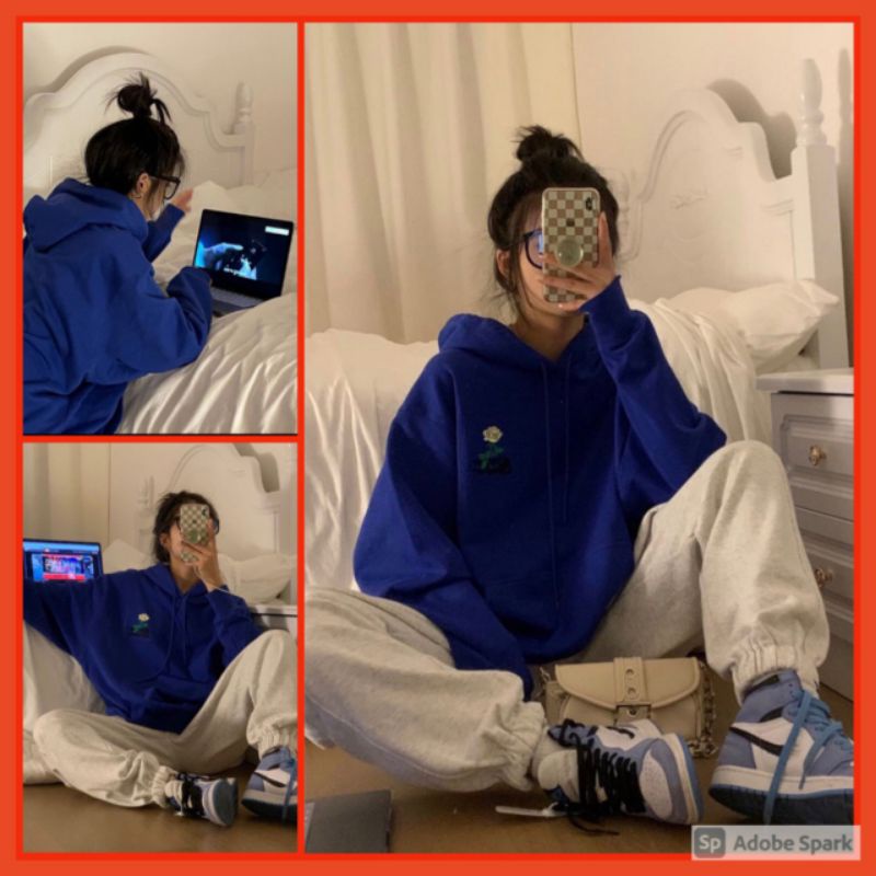 Áo Hoodie Xanh Super Sweer Nữ🌸[ FREESHIP] Sweater nỉ from rộng  tay bồng kiểu sang chảnh