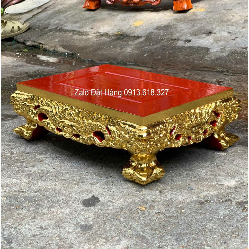 Đế chân rồng chữ nhật song long sơn son thếp vàng gỗ hương