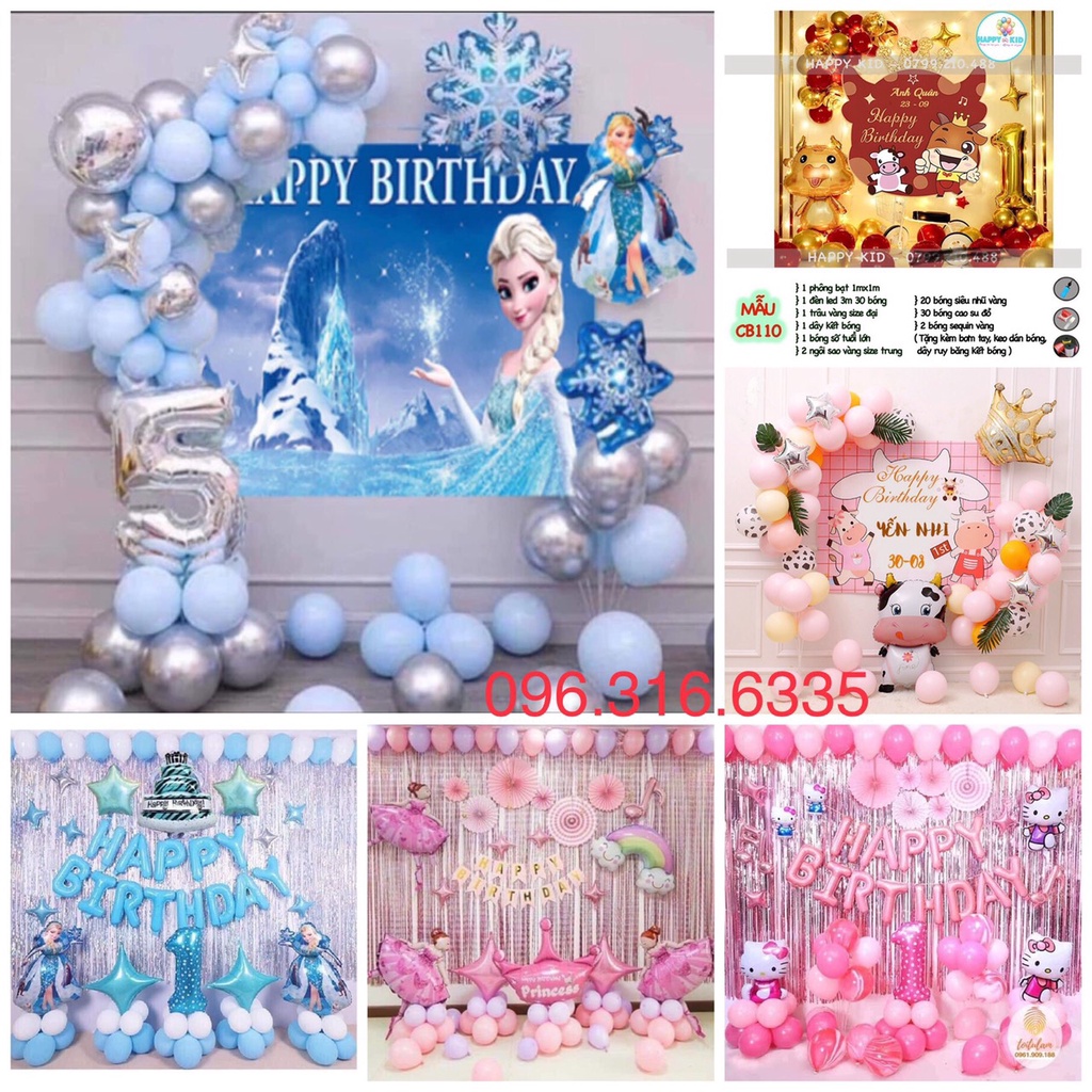 Sét trang trí sinh nhật,thôi nôi,đầy tháng bé gái ,sét sinh nhật ELSA,TUỔI TRÂU,CÔNG CHÚA BALE,sét KITTY